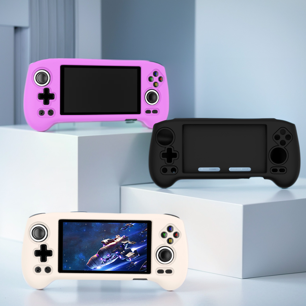 For ANBERNIC RG556 Game Console Soft Silicone Case -proof Shockproof Protective Cover + Tempered Film 9H HD Screen Protector