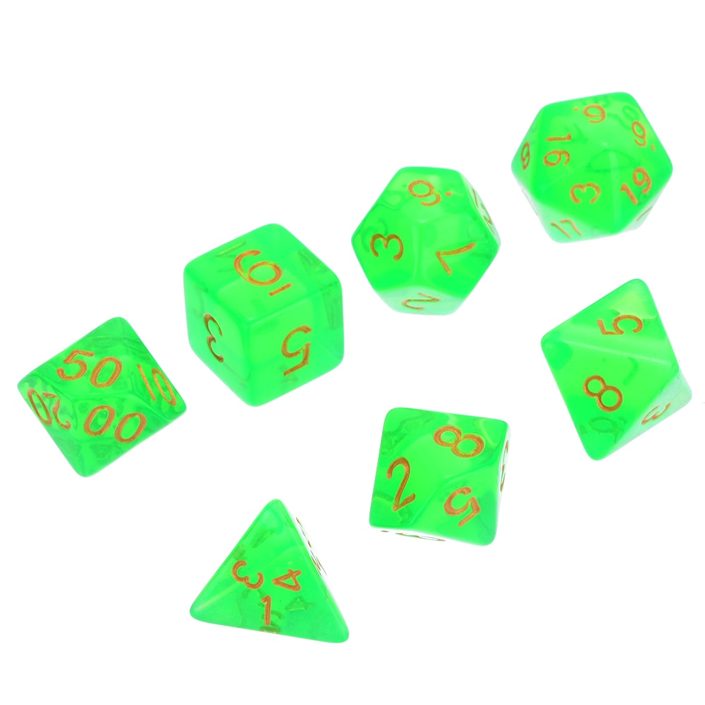 Style 7Pcs/set Green Translucent Polyhedral Dices Set For RPG DND Game Dice Set with Dice Bag