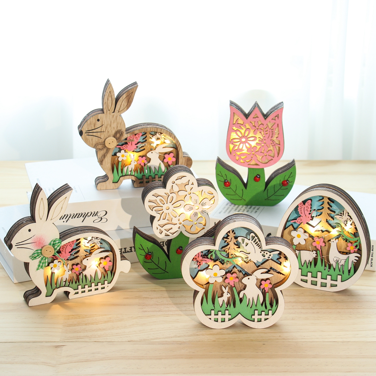 Adornos De Madera Para Conejos, Huevos De Pascua, Estilo Hom Blanco Adornos De Madera Para Conejos, Huevos De Pascua, Estilo Hom Blanco