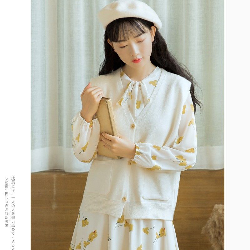 Sweater Vest Women Pocket Solid Simple Korean Knitted Open-stitch All-match Preppy Style Loose V-neck Sleeveless: beige