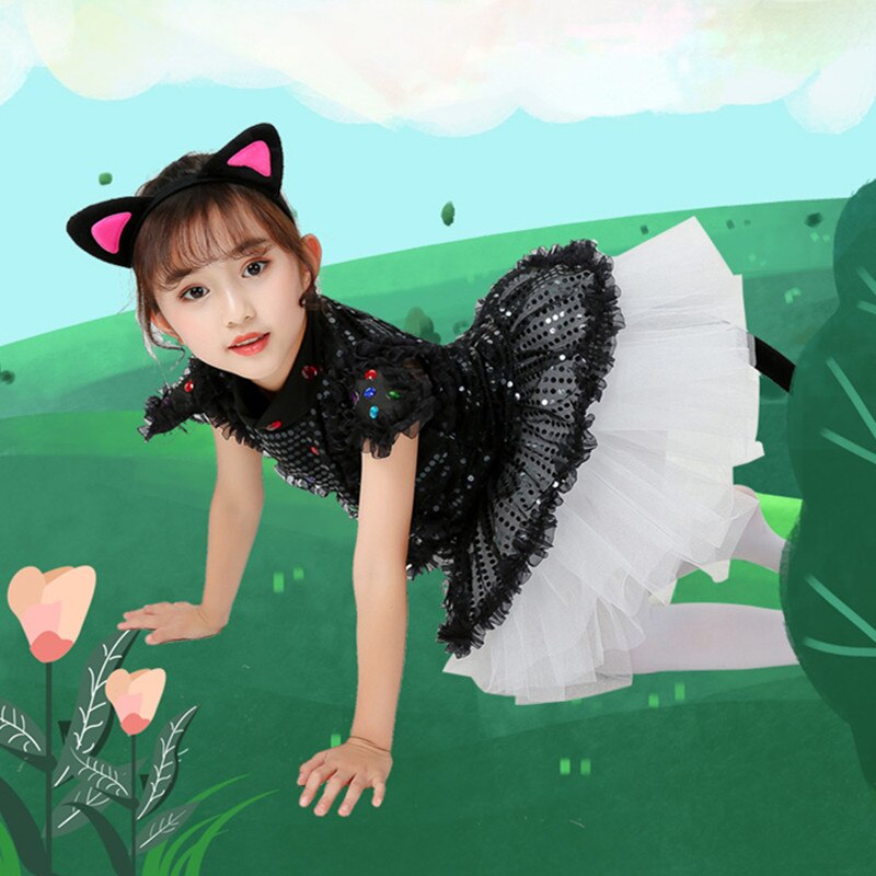 Zwarte Kat Kostuum Voor Kinderen Meisjes Stage Performance Kleding Dier Kleren Kawaii Carnaval Festival Party