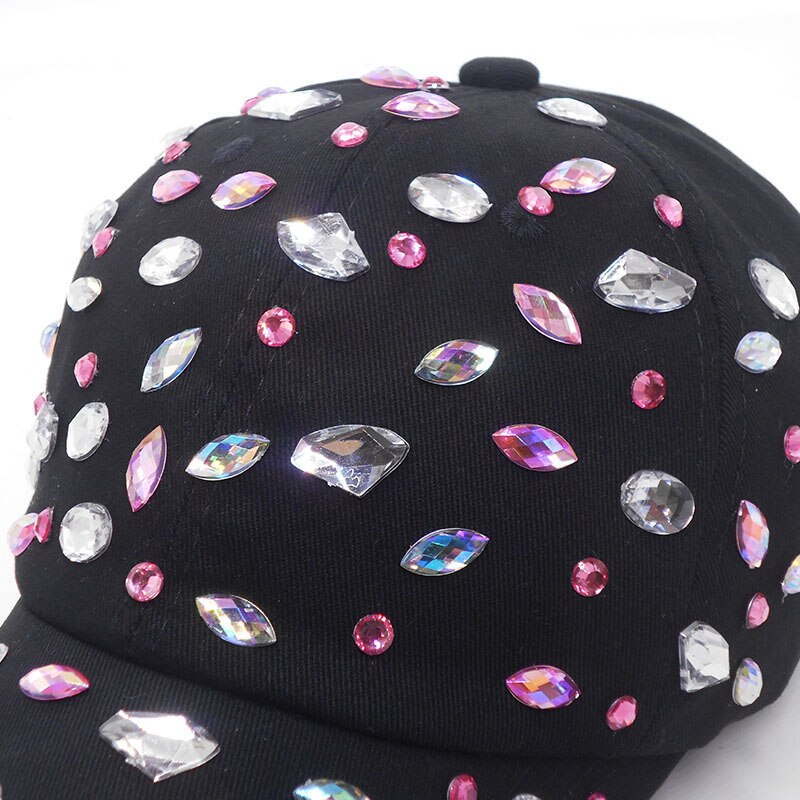 Bling Onda di Acqua Delle Signore Del Rhinestone Nero Cappellini Da Baseball Denim Casual Cappello Per La Primavera Berretto di Cotone Regolabile Femminile Cappelli di Diamante