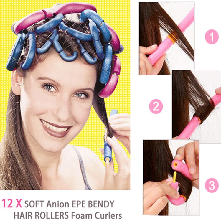 12pac/lot Hair Twist Flex Soft Foam Rods Beauty Curly Spiral Bendy Twist Curl Curlers Rollers Set -35