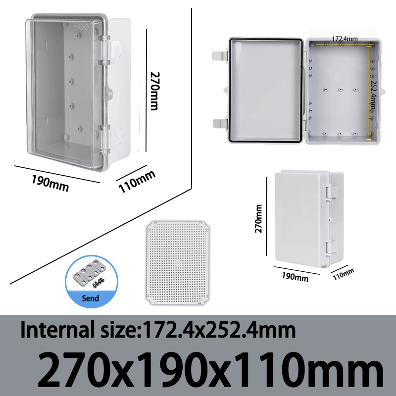 Caja de sellado electrónico impermeable para exteriores, carcasas ABS de distribución de cubierta gris/transparente IP66 con hebilla, caja de conexiones de plástico: 4XL / Plata