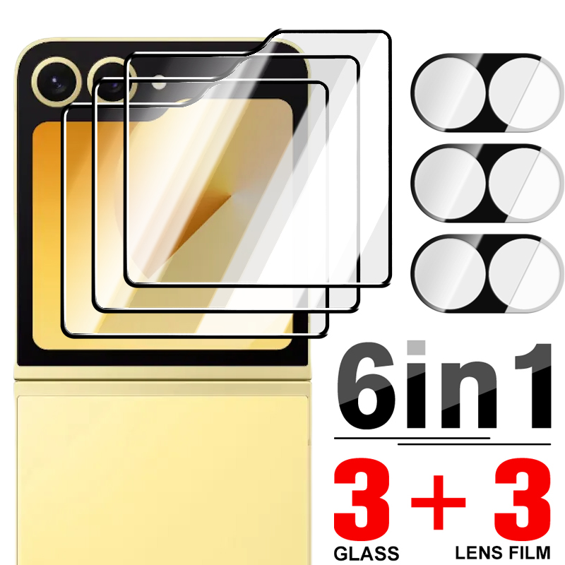 6IN1 Temperd Glass for Samsung Galaxy Z Flip 5/6 5G Outer Screen Protector Camera Lens Protective Film for Samsung Z Flip6 Flip5: CRIMSON / Bundle2
