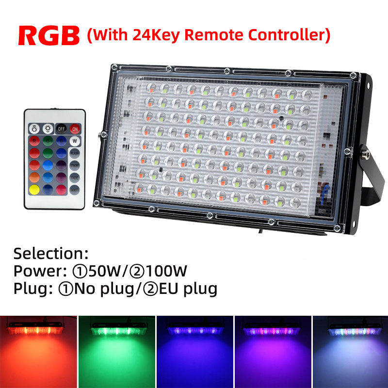 LED Floodlight 50W 100W AC 220V Outdoor Floodlight RGB Colourful Spotlight Outdoor IP65 Waterproof Led Spotlight for Garden: Blue / RGB