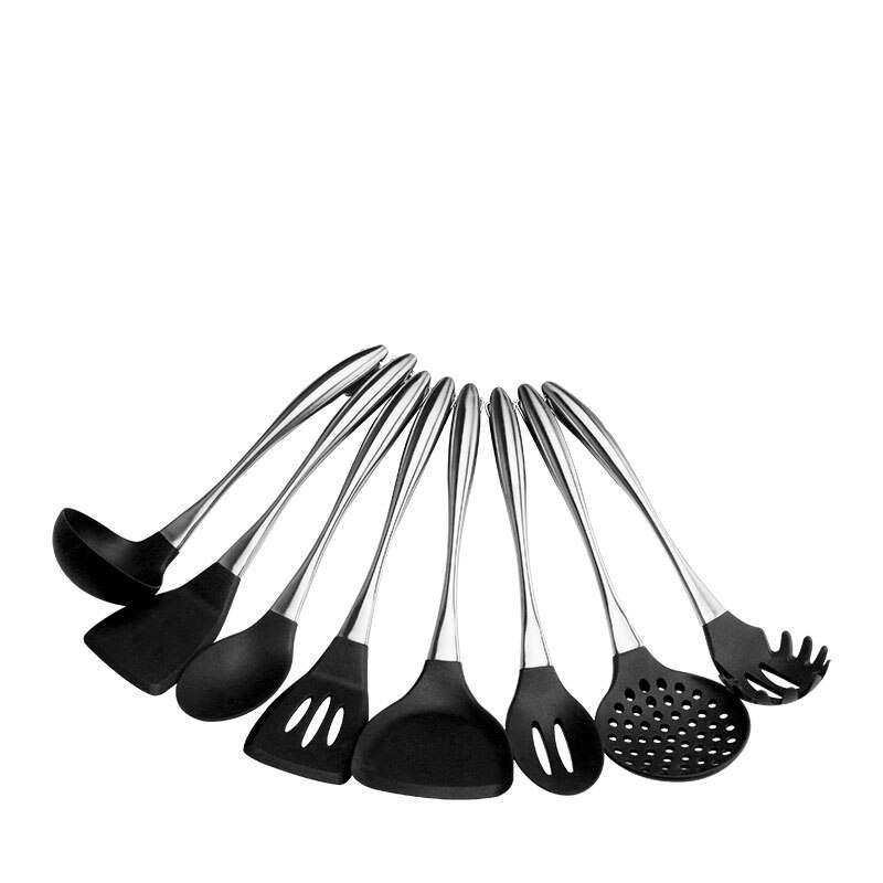 8 Piece Stainless Steel Silicone Set Kitchen Utensils Chinese Cooking Shovel Smokeless Spatula Silicone Kitchen Tool Set Cooking