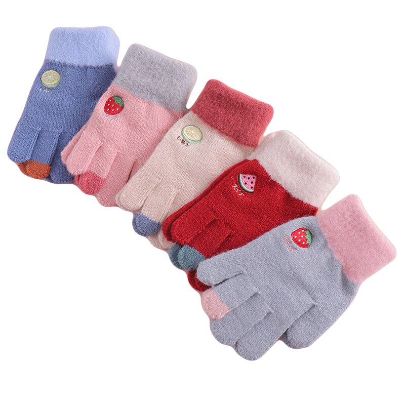 Voor 3 ~ 6Y Winter Meisjes Handschoenen Kids Fruit Vingers Warme Zachte Gebreide Jongens Handschoenen Meisjes Mode Handschoen kinderen