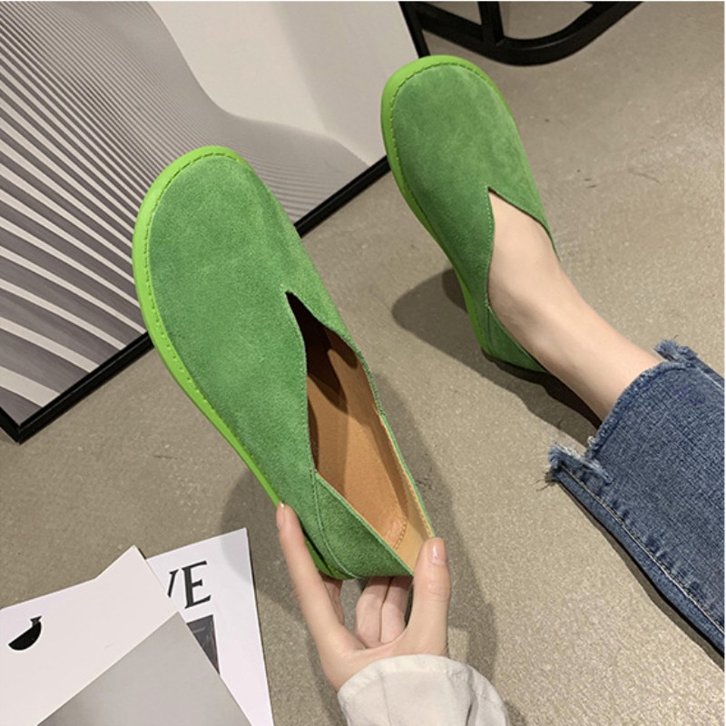 Læder loafers kvinder fritidssko lavvandede mokkasiner blød rund tå fodtøj slip-on kvinder flats brune sko kvinde str. 35-39