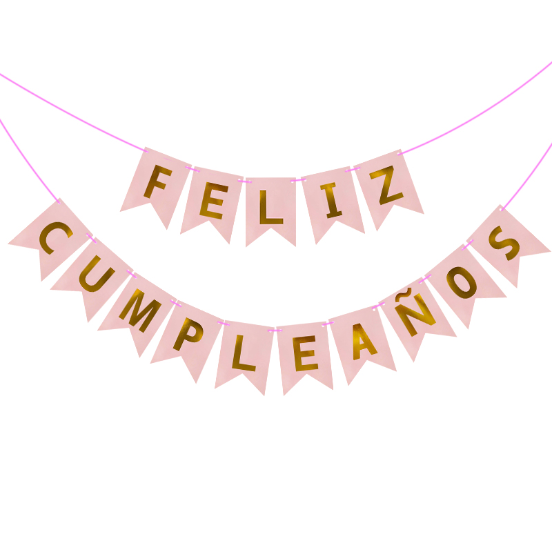 1 sett spansk gratulerer med dagen Bunting banner brev feliz cumpleaños papir krans bursdagsfest hengende flagg dekorasjon forsyning: B03