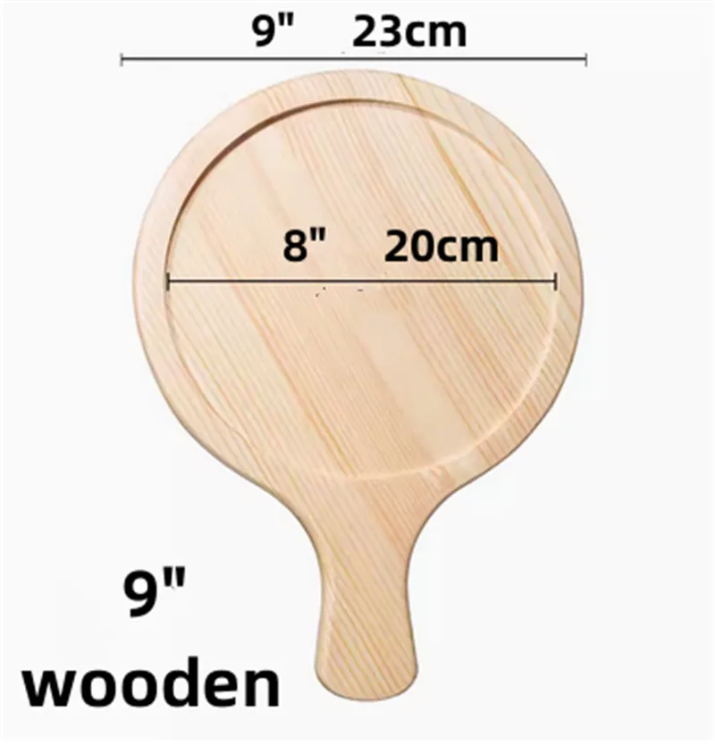 Wooden Pizza board Round with Hand Pan Baking Tray Stone Cutting Board Platter Pizza Bamboo Cake Bakeware Tools rejilla para: light yellow