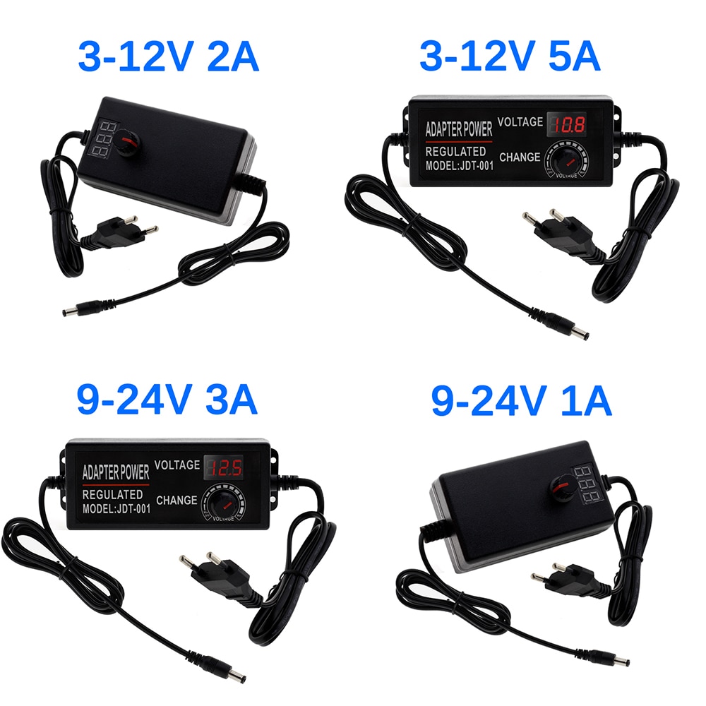 Adjustable AC to DC 3-12V 9-24V Voltage Regulated Adapter with display Screen Universal Power Supply Adapter EU/US Plug