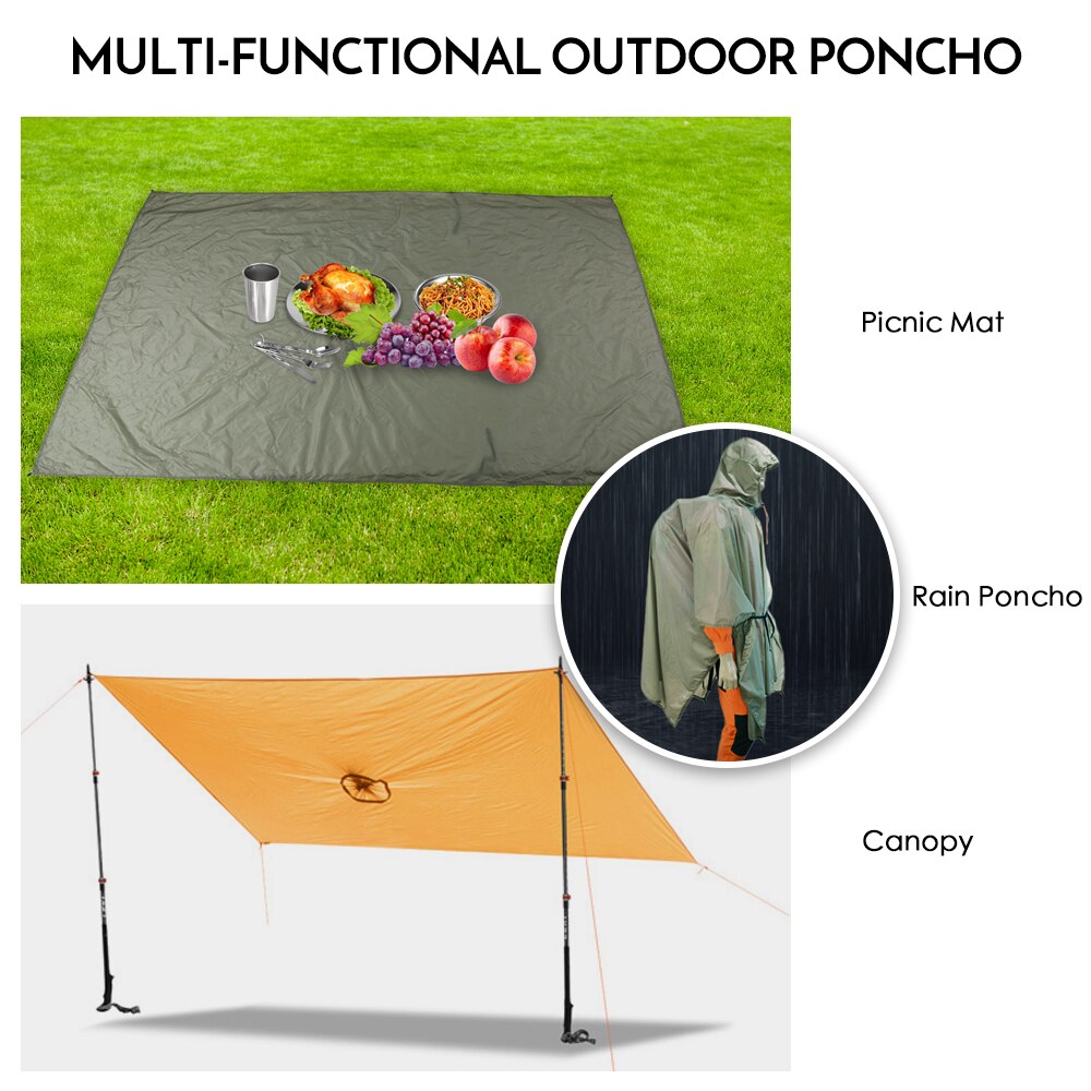 Waterproof Rain Poncho Lightweight Reusable Hooded Rain Coat Jacket for Outdoor Camping Hiking Cycling Rain Coat