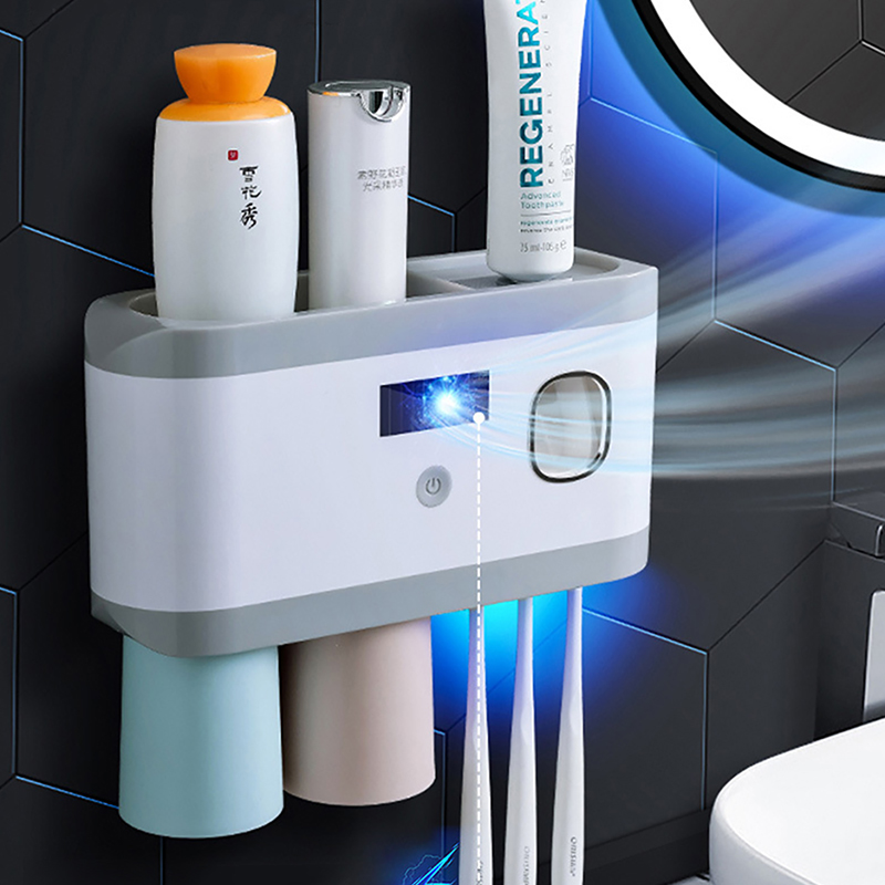 CMXIO UV Toothbrush Sterilizer Solar Energy Tooth Brush Holder Automatic Toothpaste Squeezer Dispenser Storage Rack Organizer