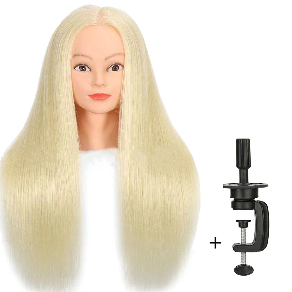 Cabeza de maniquí, cabeza de entrenamiento para peluquería trenzada, 100% de fibra de alta temperatura, maniquí femenino, cabeza de muñeca de entrenamiento: Beige