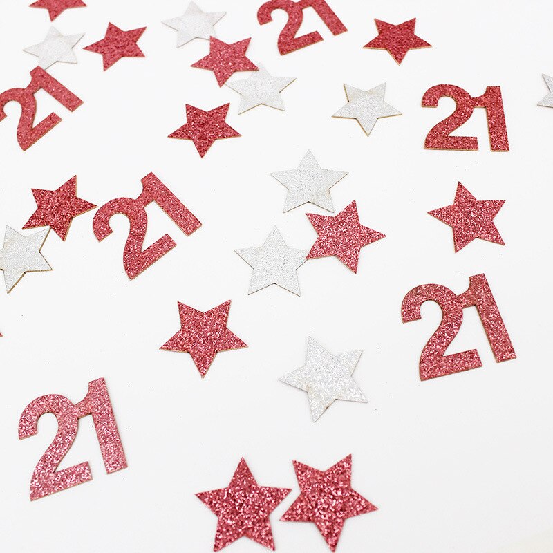 100Pcs Glitter Rose Goud Zilver Ster Papier Confetti Digitale 16/21/30/40/50/60 Strooi partij Confetti Verjaardag Anniversary Decor: 02