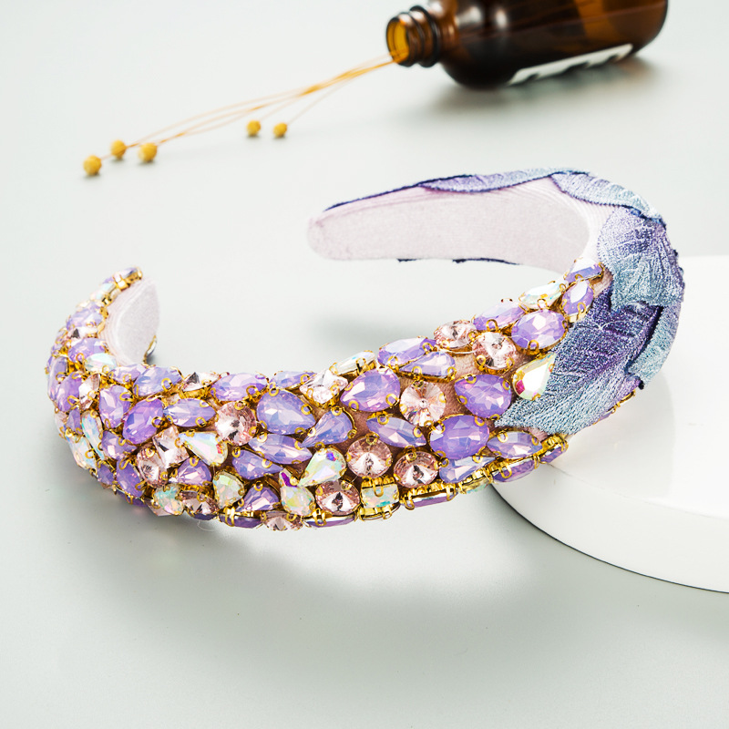 Luxury Baroque Purple Shiny Rhinestone Headbands Hair Accessories Women Trend Party Hairband Girl Hair Band Headwear: green