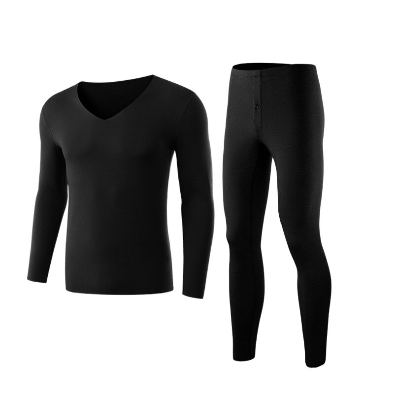 Heren verdikking plus lange onderbroek pak lage kraag warme ondergoedset thermisch ondergoed: Zwart / Xl