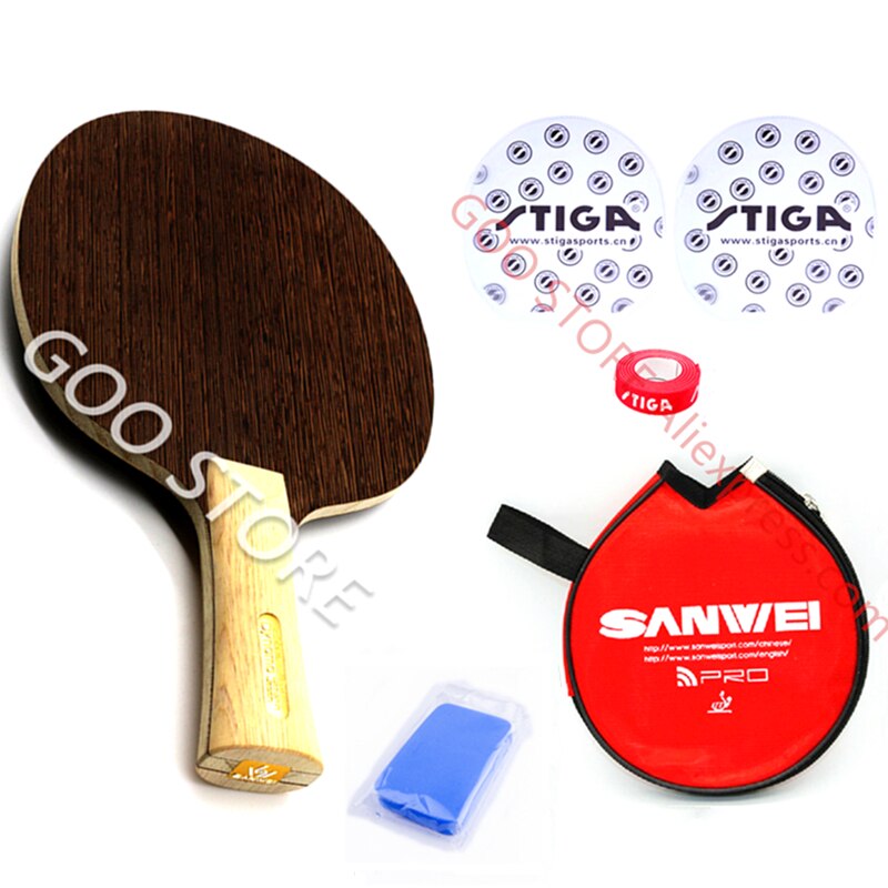 SANWEI-Pala de tenis de mesa, pala de 5 capas, de madera, mango de ciprés japonés, raqueta de Ping Pong ligera de ataque rápido, paleta de murciélago: FL with case sponge