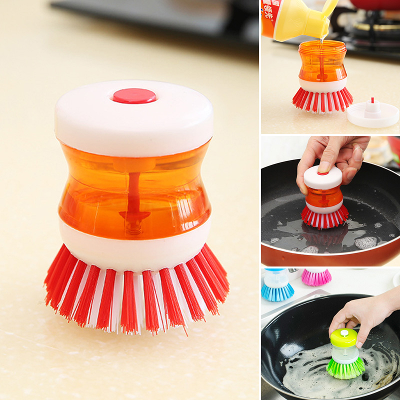 Hydraulic Add Liquid Soap Dispenser Washing Brush Pot Dish Bowl Sink Cleaning Brushes Scrubber Hand Kitchen Tools Random Color
