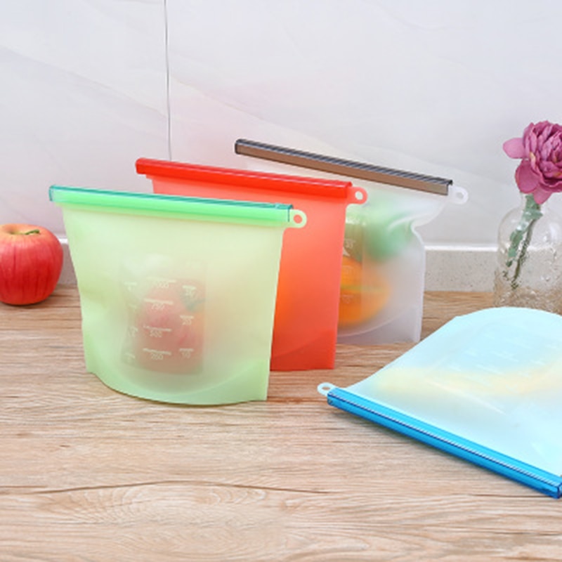 Sac alimentaire en Silicone réutilisable, sac alimentaire zéro déchet, sac de stockage des aliments, Ziplock, sacs frais pour réfrigérateur, 1000ml, 1 pièce