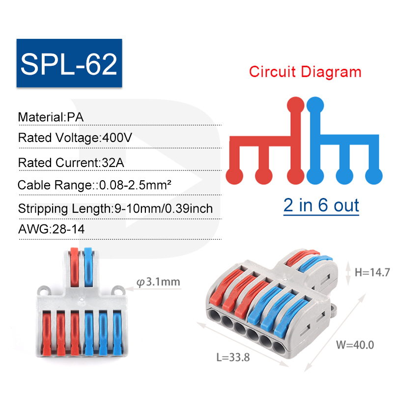 Quick Compact Splitter Electrical Cable Connectors SPL Spring Spliced Conductor Termianl Block plug-in Junction Box AWG 28-12: Lavender