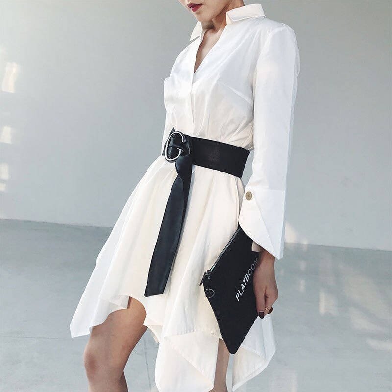 Ceinture pour chemise longue pour femmes, large à la taille, à la , vêtements, décoration, manteau dames, collection automne-hiver cuir synthétique polyuréthane noir
