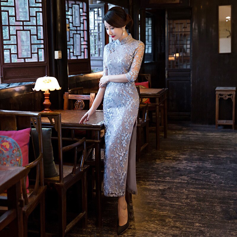 Sexy Dames Lange Cheongsam Borduurwerk Chinese Traditionele Qipao Zomer Vintage Elegante Qipao Jurken: XXL