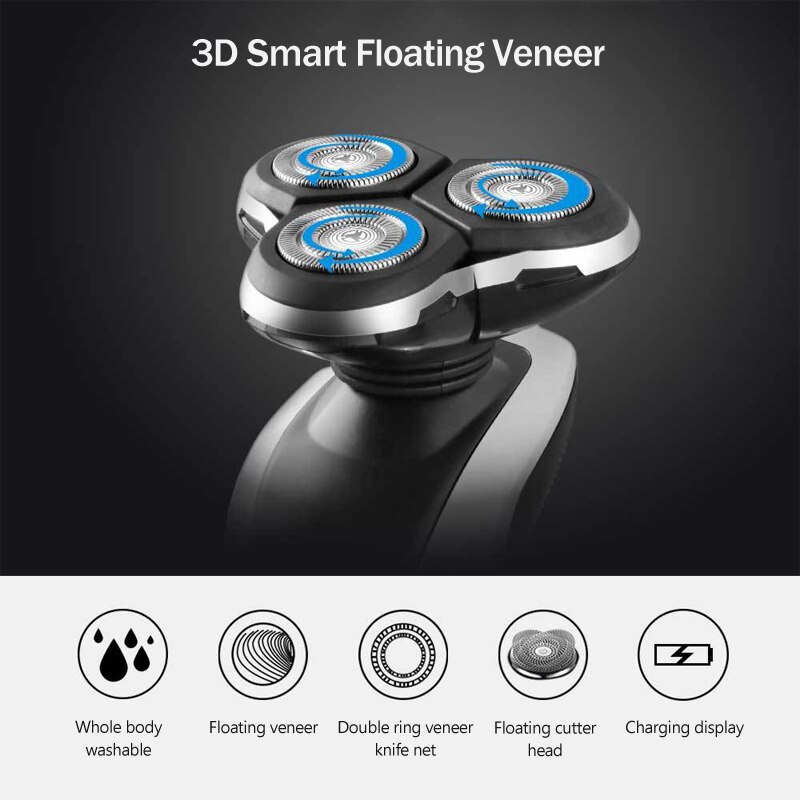 Kemei-Afeitadora eléctrica recargable para hombres, maquinilla de afeitar con Triple hoja, cabeza flotante, resistente al agua, 220-240V, 35D