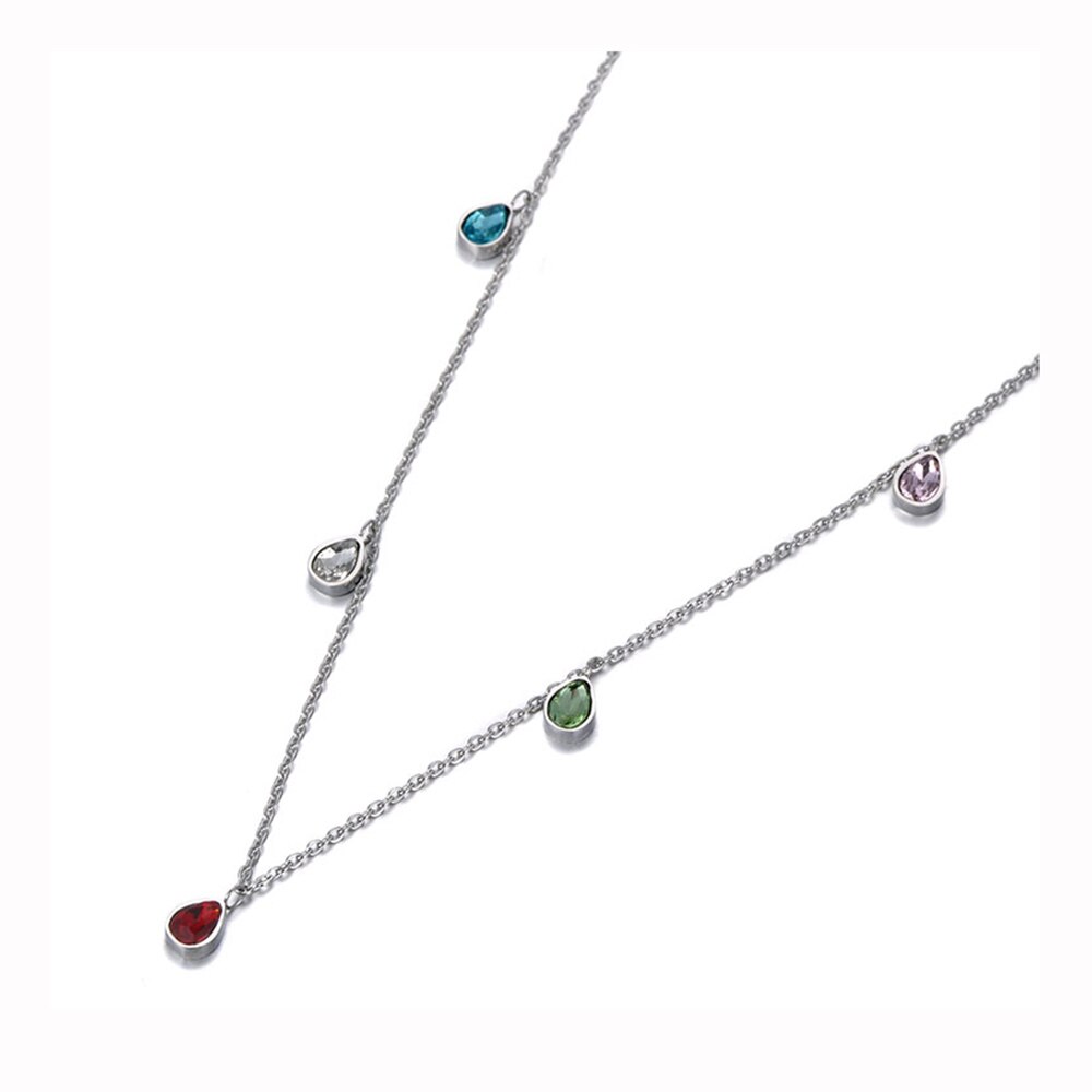 Lokaer Titanium Stainless Steel Colorful Water CZ Crystal Choker Necklaces For Women Girls Bohemia Pendant Necklace N19181: Steel color