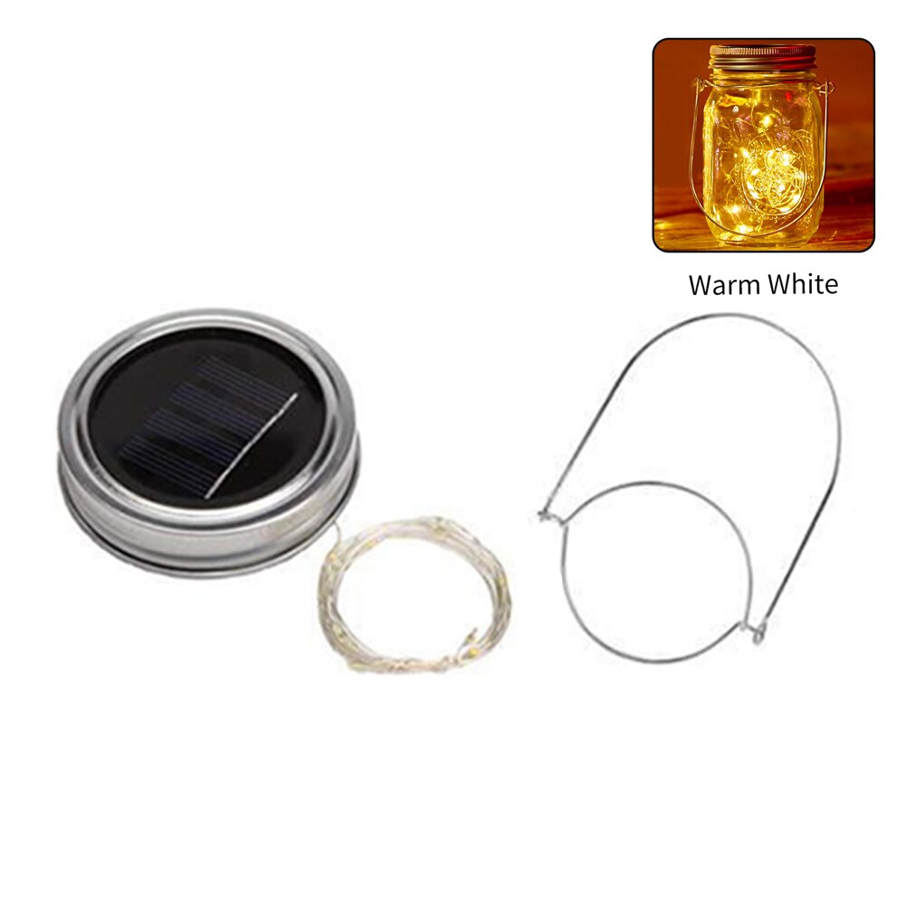 Hanging Fairy Lantern Table Patio Garden Decor With Hanger Solar Light Lid 20 LED Bulbs Regular Mouth For Mason Jar Party
