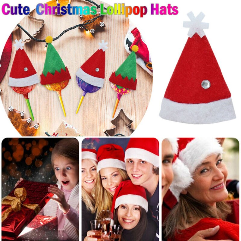 10pcs Kleine Mini Lolly Kerst Hoed Snoep Kerstman Cap Decoratie Party Xmas Hoed Kids Speelgoed