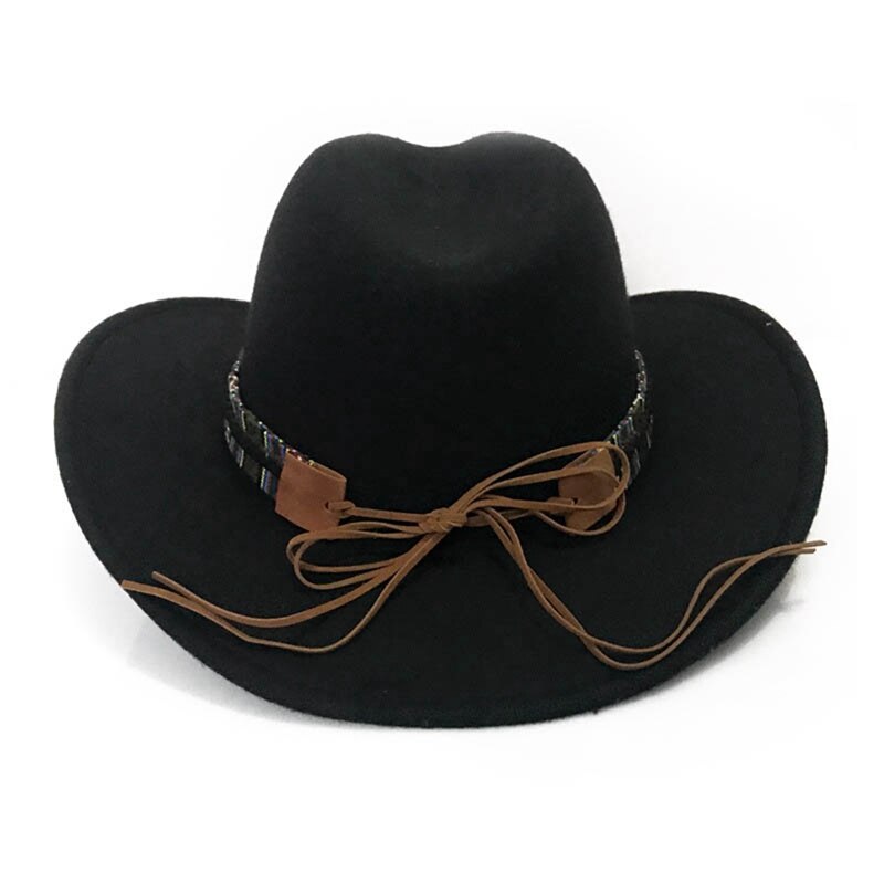 Mode Mannen Vrouwen Western Cowboy Hoed Met Koe Hoofd Band Brede Rand Hoed Pop Jazz Hoed Winter Wol Hoed Maat 56-58Cm