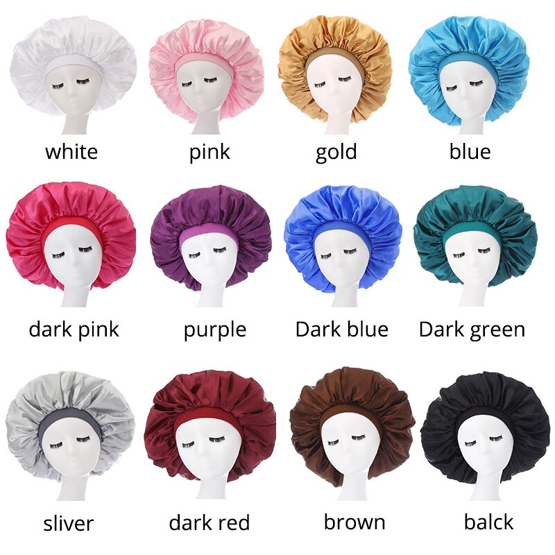 6Pcs/Lot Wide Band Satin Bonnet Cap Hair Bonnets For Women Silky Bonnet For Curly Hair Large Size Sleep Hair Cap