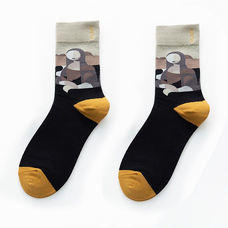 Unisex Oil Painting Style Women Socks 100 Cotton Harajuku Colorful Mid Socks Women 1 Pair Size 35-43 Christmas