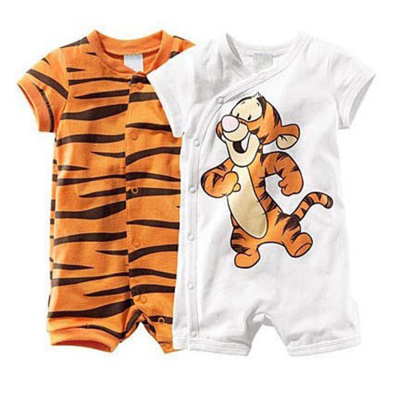 Baby Boy Summer Short Sleeve One Piece Jumpsuit Infant Cotton Clothes Tiger Printed Cosutme Front Open Romper Playsuits