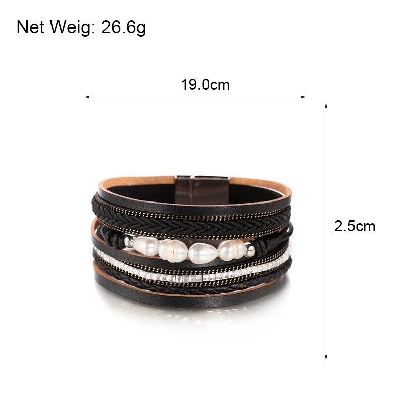 ALLYES Böhmischen Kristall Natürliche Perle Leder Armbänder für Frauen Damen mehrschichtig Geflochten Breite wickeln Armbinde Boho Schmuck