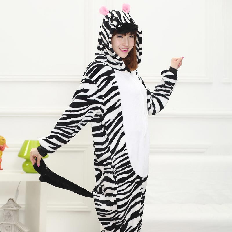 Animal Kigurumis Zebra Onesie Pajama Women Girl Home Jumpsuit Funny Winter Warm Sleepwear Halloween Party performance Outfit