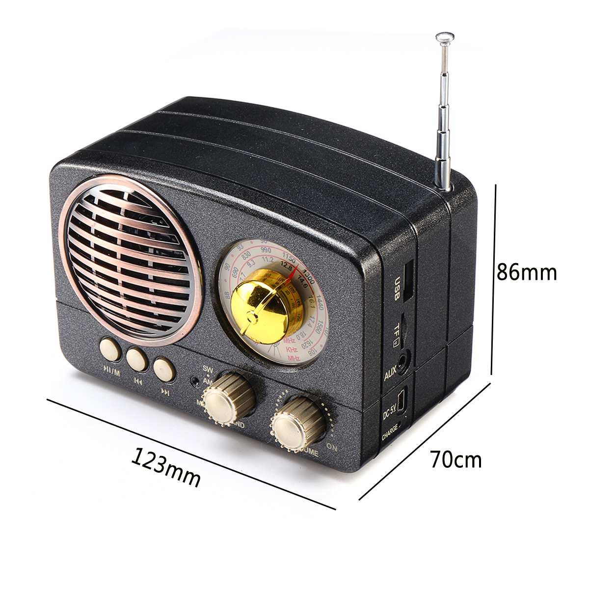 MIni Portable Retro Radio Handheld Receiver AM FM SW bluetooth Speaker AUX USB TF MP3 Phone Music Player Rechargeable Radio