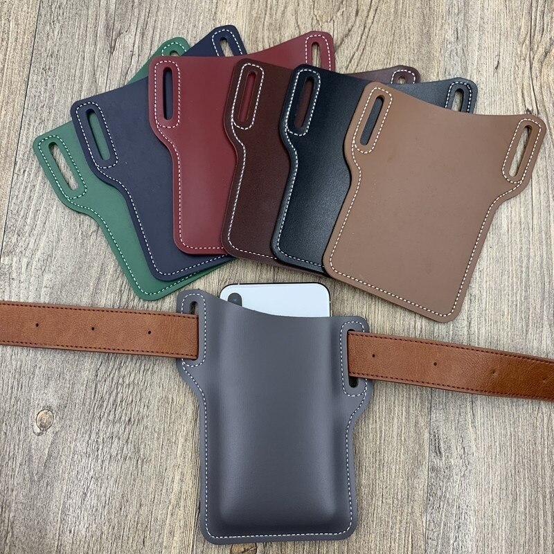 7 Kleuren Unisex Mobiel Leather Holster Belt Loop Case Riem Taille Telefoon Tas Mannen Vrouwen Cosplay Props Lederen Portemonnee Telefoon portemonnee