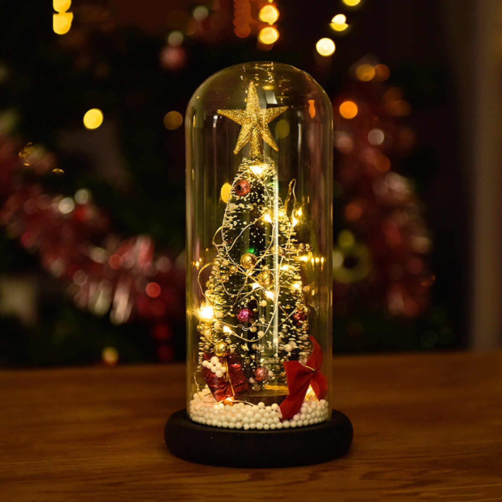 Christmas Decorative Light Desktop Christmas Tree Glass Dome Display Ornament Bedroom LED Night Light Xmas Tree for Family