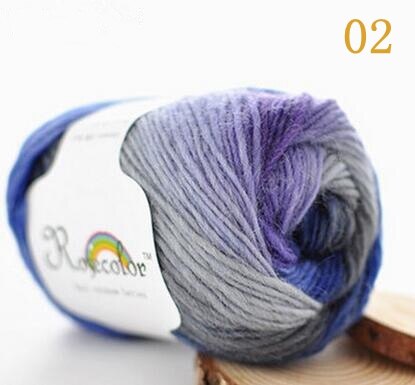 Fil de laine 100% couleur arc-en-ciel, pour tricoter à la main, épaisseur tissée à la main, fil de laine, châle de Crochet, 50 g/boule: 02