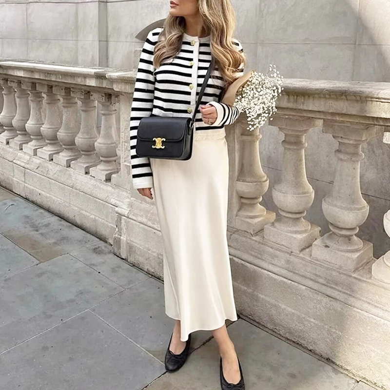 ONKOGENE Satin Midi Frauen Rock Mittlere Taille Falten Dame Rock 2024 Frühling Sommer Neue Elegante Casual Büro Frauen Kleidung