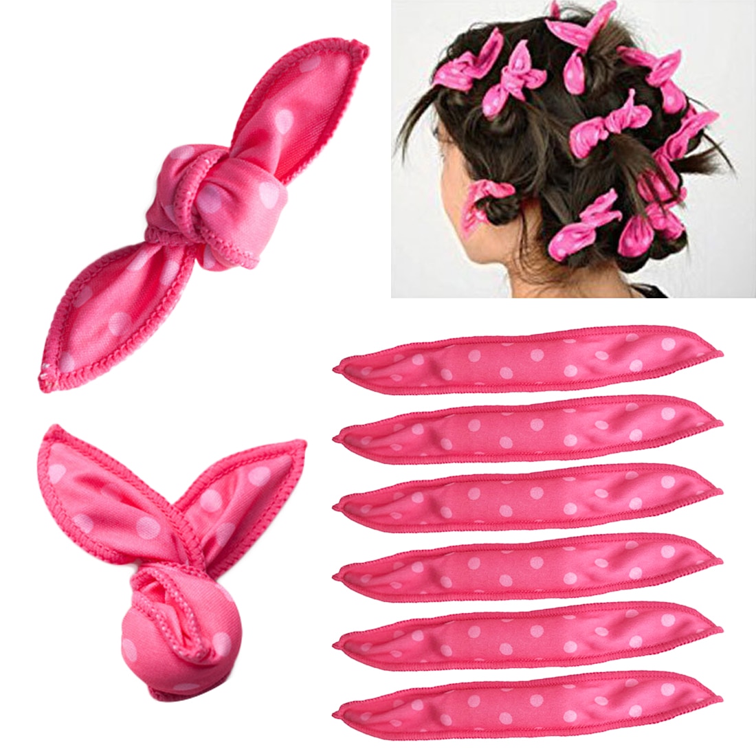 Sød kanin øre magisk svamp pude blødt rullehår bedste fleksible skum svamp hår curlere diy styling hår ruller 6 stk/sæt