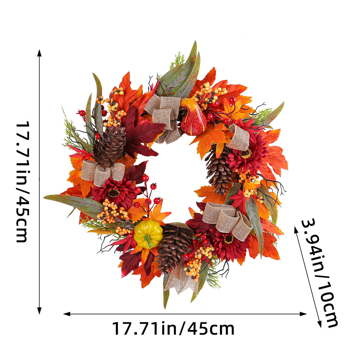 Yannew Fall Wreaths for Front Door Outside Autumn Pinecone Pumpkin Wreath with Maple Leaves Home Patio Thanksgiving Decoration: Fluorescence Yellow