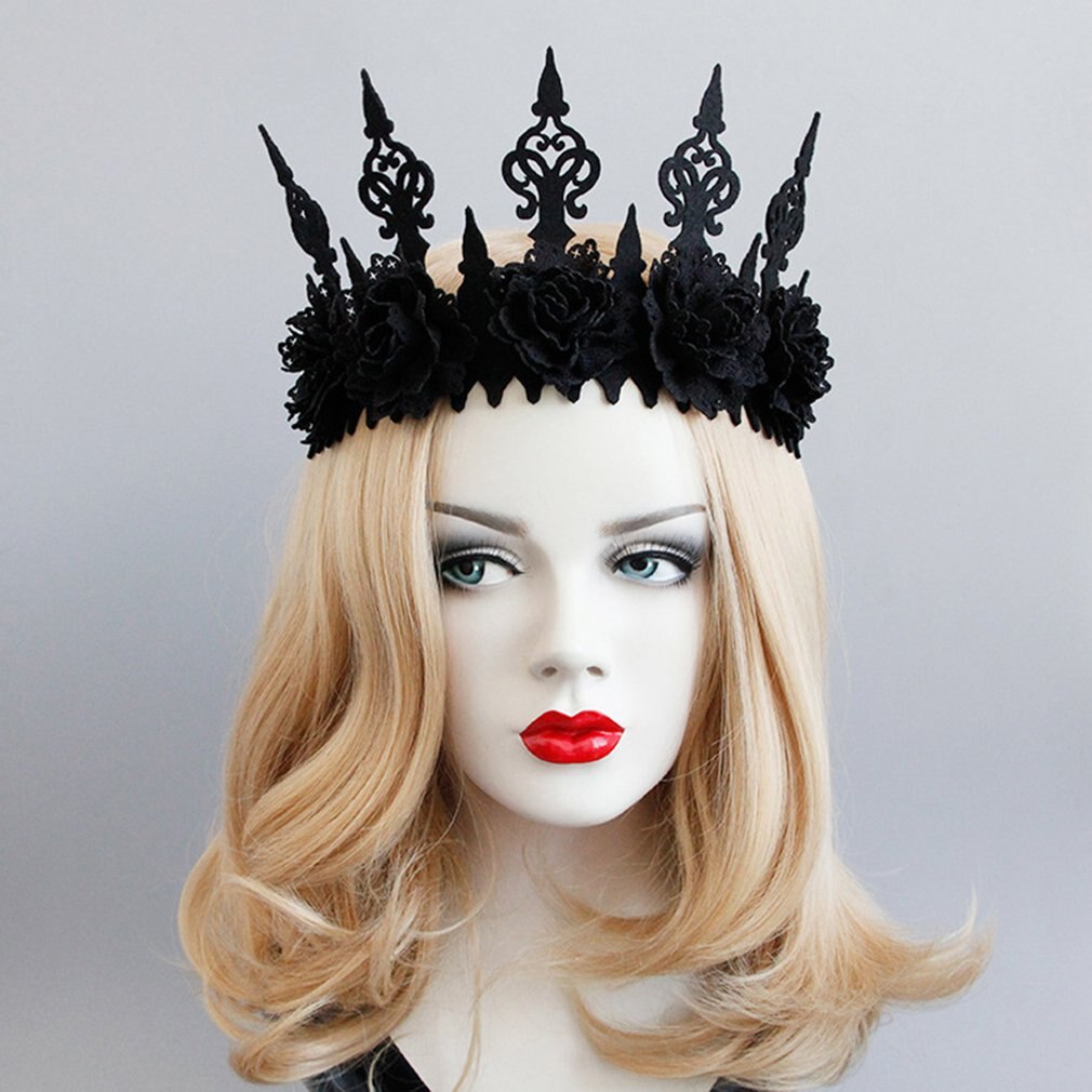 Style sombre Style gothique couronne noire Halloween carnaval accessoires femme assistant maquillage mascarade guirlande bandeau cheveux accessoires: Default Title