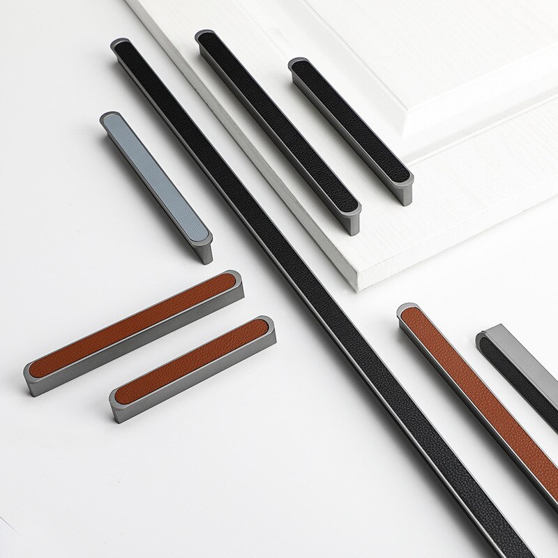 500mm Extended Grey Wardrobe Door Handle Simple Kitchen Cabinet Drawer Black Leather Handle Furniture Knob Home Decoration