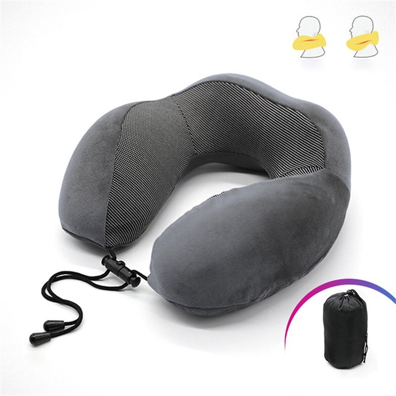 U-Vormige Traagschuim Nek Kussens Zachte Trage Rebound Ruimte Reizen Kussen Effen Nek Cervicale Gezondheidszorg Beddengoed Kussen Met tas