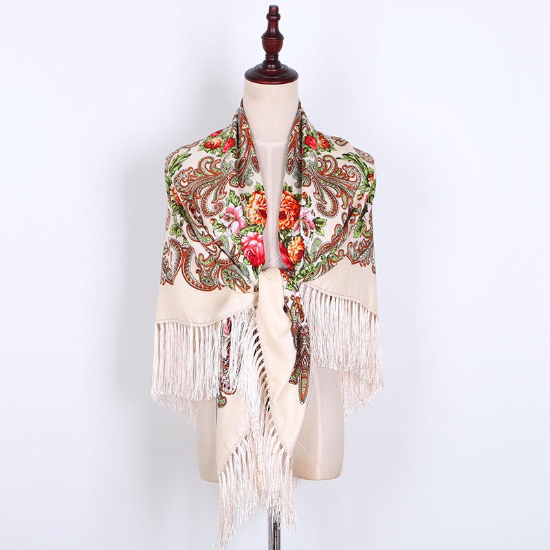 Rysk halsduk ukrainska fransade sjalar traditionella blommiga polska kvinnor hals huvud wrap vintage antik huvud hijab scarf poncho