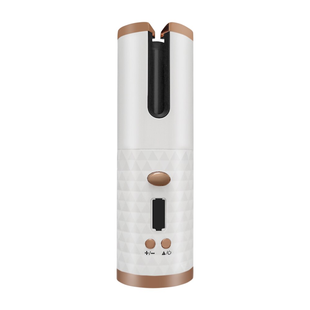 Draadloze automatische krultang, usb-oplaadbaar, krultang, krullen, golven, lcd-scherm, keramische krullen, roterende krultang: Wit
